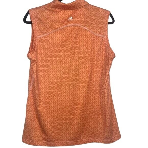 Adidas ClimaCool Sleeveless Orange Geometric Zip Polo Shirt L - Picture 6 of 8
